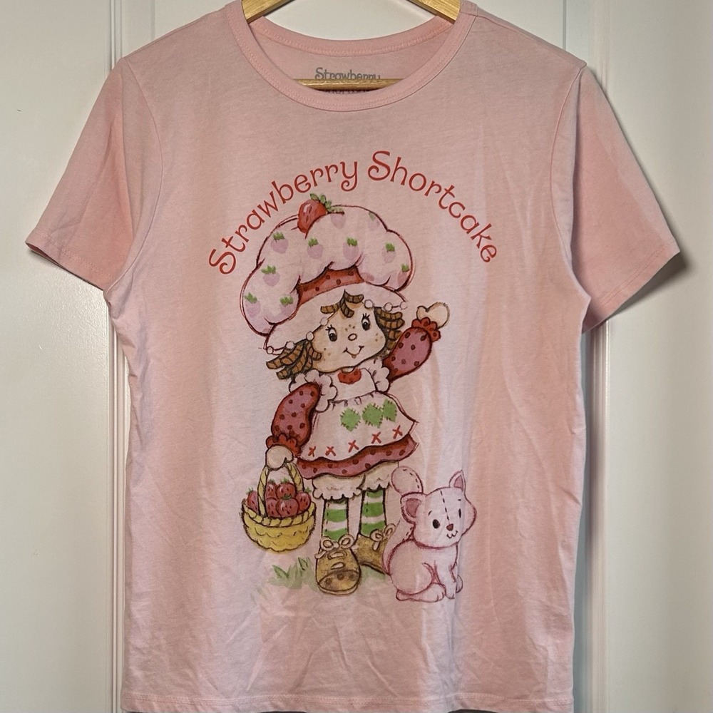 Strawberry Shortcake Pink Graphic Print Front Back T-Shirt Y2K Coquette Style